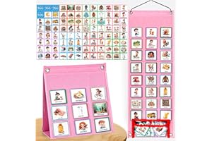 SQAQS Orario Visivo Grafico Giornaliero Routine per Bambini, Routine Piano Bambini Giornaliera con 96 Carte, Agenda Visiva Bambini Autismo Libro, Calendario Didattico Inglese, Scuola Domestica（Nero）