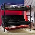 X-Rocker Stronghold Triple Sleeper Bunk Bed, Single Top Double Base Bed Futon Sofa Bed, Solid Metal Frame, Children's Bedroom Furniture Bed Frame for Parents & Children - BLACK