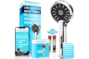 PURE AQUA FEEL FRESH, LIVE PURE PUREAQUA 10 Power Stage Hard Water Filter Shower Head (Soothes Skin & Hair) | X2 Filters (1 Year+) | 3 Spray Settings | Water Softener Shower Head | High Pressure Shower Heads | Shower Filter UK Brand
