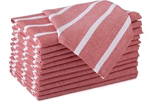 ENCASA XO Encasa Tovaglioli di stoffa Set da 12 | Roma Stripe rosse | Cotone riciclato ecologico | Dimensioni 43x43 cm | Tovaglioli per la decorazione della tavola da pranzo: lavabili e riutilizzabili