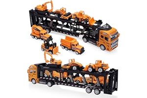 VBACALA Camion de Transporteur Voiture Jouet, Ensembles de Camions de Construction 7 en 1, Petites Voitures de Chantier Camion Jouet Cadeau Enfants Garçons 3 Ans