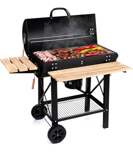 Barbecue a Carbone Portatile con Ruote Kekai Michigan 46x44x70 cm Rotonda con Coperchio e Vassoio Raccogli Cenere Smaltato in Nero | Leroy Merlin