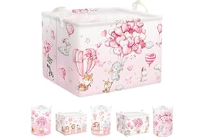 Clastyle Cestos Almacenaje Infantil Globo de Aire Caliente Animal Cesta Ropa Sucia Plegable para Habitación Infantil Dormitorio Cajas de Almacenaje Juguetes para Chica, Corazón, 40 * 30 * 30 cm