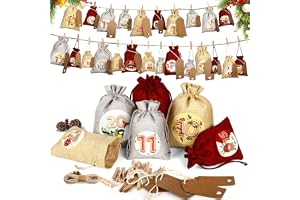 Omtofo 2026 adventskalender för fyllning med 24 tygpåsar jutesäckar | Stor 13 x 18 cm, liten 10 x 15 cm, med hamparep träklämmor nummerhänge, julkalender påsar adventskalender påsar