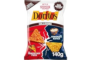 Doritos collisions stranger things, dos sabores sufer boy pizza y stranger ranch, 140 gramos