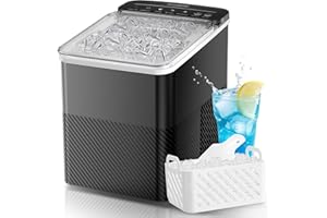 FOHERE Tragbare Eiswürfelmaschine – Selbstreinigend, 14 Kg/24h, 2 Größenwahl, Kompaktes Design, Ein-Knopf-Einstellung, Intelligente Warnungen, inkl. Schaufel & Korb für Home/Bar/Büro/Camping (Schwarz)