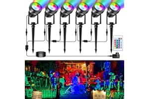 NATPOW Foco Proyector Exterior RGB Luces Led Exterior Jardin 16 colores con Control Remoto 4 Modos Luz Función de Cronometraje de Memoria IP65 para Halloween Christmas Patio Césped Jardí(6 in 1)