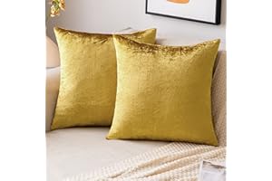 EMEMA Aksamitna poszewka na poduszkę, dekoracyjna poduszka na sofę, poduszka lędźwiowa, poszewka na poduszkę z ukrytym zamkiem błyskawicznym, do sypialni, na sofę, zestaw 2 sztuk, 45 x 45 cm, złota,