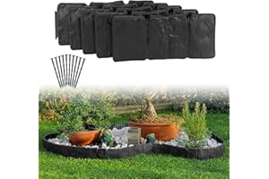 MSISILY Stone Effect Lawn Edging Border|Garden Edging Borders|Lawn Edging Tools|Garden Edging Border Plastic|Flower Bed Edging with Lawn Hedge 20 Pieces +20 Strong Fixing Nails 16Ft (Black-20Psc)