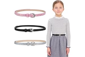 YUFFQOPC 3 Stück kindergürtel mädchen, PU Leder Kinder Gürtel Mädchen, Skinny Gürtel, Verstellbarer Glitzergürtel, Süßer Schmaler Kindergürtel für Jeans Rock Kleidung