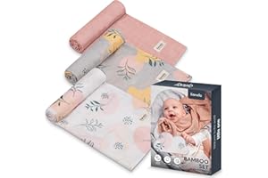 Lionelo Bamboo Set 3 Pezzi Mussole per neonato 70x70 cm in cotone bambù 100% naturale, Sicure dal primo giorno di vita, Antibatteriche Antimicotiche Ipoallergeniche Morbide Fasciatoio odori resistenti