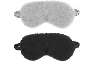 WY LIGHTING LEVEL 2 maschere per gli occhi in peluche morbido per il sonno, copertura per gli occhi, comoda pelliccia sintetica, maschera per dormire in raso, per donne e uomini, regalo (nero grigio)