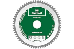 METAK - Lama per sega circolare da 210 x 30 mm, 64 denti, in metallo duro, per legno, compatibile con Metabo, Bosch e molte altre marche, lama da 210 mm, taglio preciso nel legno