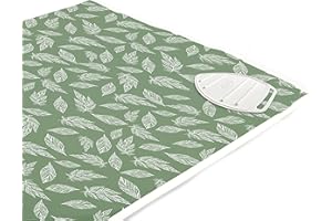 Encasa XO Alfombrilla de Planchar Portátil con Soporte de Plancha de Silicona (120x70 cm), Acolchado de 3mm - Ideal para Mesa o Cama - Resistente al Calor - Hojas Grandes Verdes