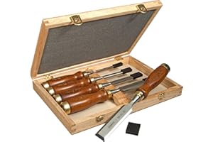 Stanley - Ciseau À Bois avec manche Bois Dans Un Coffret - Vernis incolore - Lame en Acier Chromé - Jeu de 5 Ciseaux - 2-16-217