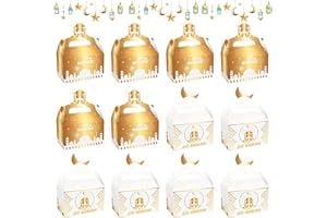 JOKILY 12 Pcs Eid Mubarak Boîtes Cadeau,Ramadan Sacs Cadeaux,DIY Sachet Cadeau Ramadan pour Bonbon Sucrerie Biscuits Friandises,Eid Boîtes à Friandises Pliables Papier Boîtes Ramadan Boîtes de Gâteaux(B)