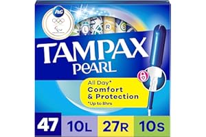 Tampax Pearl Plastic Tampons, Multipack, Light/Regular/Super Absorbency, Unscented, 50 Count