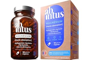 ABINTUS MAGNÉSIUM BISGLYCINATE, MALATE, TAURATE + Vitamine B6 | Absorption Supérieure au Magnésium Marin | Fatigue, Stress, Sommeil, Immunité | 300,6mg/jour | Fait en France (150 gélules)