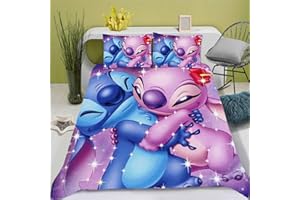 SMNVCKJ Ropa de cama para adolescentes Lilo y Stitch Ropa de cama de dibujos animados microfibra 3D funda nórdica y funda de almohada de anime (7,135 x 200)