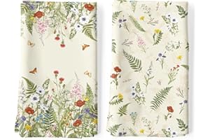 Arquiel Set di 2 Strofinacci Cucina Erba Boho Cucina Strofinacci Cotone 100% Assorbente Floreale Canovacci Cucina Decorazione Regali di Vacanza per Cucina 48 cm x 70 cm