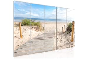 Runa Art Tableau mural XXL Plage Mer 200 x 80 cm Beige Bleu 5 Parties - 607355b