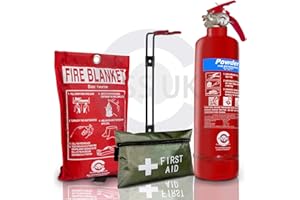BSI KITEMARKED FSS UK 1 KG ABC Dry Powder FIRE Extinguisher + CE Marked FIRE Blanket + First AID KIT. Boats Homes Kitchen Work Offices Warehouses GARAGES Hotels Restaurants. 21B Rating