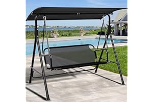‎YITAHOME YITAHOME 3 Sitzer Hollywoodschaukel, Metall Outdoor Hollywoodschaukeln mit Liegefunktion, Gartenschaukel mit Verstellbarem Sonnendach für Erwachsene, 270KG Belastbar, 170 x 110 x 153cm, Schwarz
