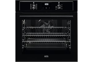 AEG 3000 Series Surroundcook Integrated Oven BEX335011B, 72L Multilevel Cooking, Turbo Grill, Defrost, Led Display, XL Baking Tray, Aqua Clean, Built-in Oven 590x560x550mm, Class A, Black