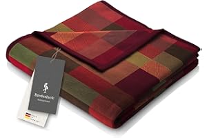‎BIEDERLACK biederlack® flauschig-weiche Kuscheldecke aus Baumwollmischgewebe I Made in Germany I nachhaltig produziert I Wohndecke „Color Squares Red“ in dunkel-rot/grün I Öko-Tex I Sofa-Decke 150x200cm