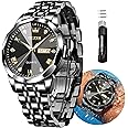 OLEVS Original Men's Diamond Watch Analog Quartz Stainless Steel Calendar Business Dress Watch with Luminous Waterproof Casual Wristwatch