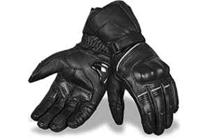Hand Fellow Guantes de Moto de Invierno de Cuero Premium, Impermeables, Guantes de Motocicleta de Invierno, Resistentes al Viento, Pantalla táctil, Guantes cálidos Nudillos Duros