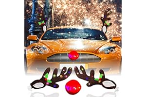 BAJBUMGN Reindeer Car Christmas Decoration, Christmas Decoration Car, Reindeer Antlers Car Christmas Decoration, Reindeer Set with LED Lights, Funny Car Accessories