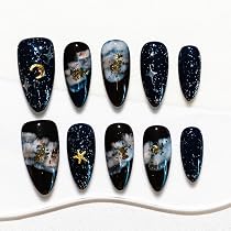Sun&Beam Nails Kunstnägel Kurz & Rund – Gold-Gelb Ombré Französisch, Mit Klebepads, 10 Stück