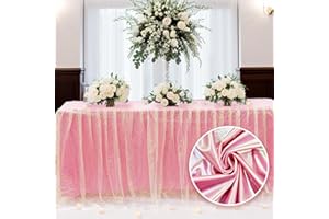 Fayavoo 6ft Pink Tulle Table Skirt Baby Shower Tablecloth for Rectangle Tables, Pink Ruffle Tutu Table Skirts for Princess Girls Butterfly Elephant Birthday Party Unicorn Table Decorations