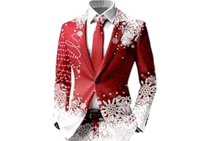 GENERIC Mens Christmas Suit Jacket One Button Xmas Printed Casual Blazers Long Sleeve Slim Fit Sports Coat Lightweight Holiday Party Tops