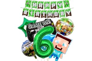 LGUZAKO 6th Birthday Decorations, Happy Birthday Balloons Banner Foil Balloons for Boy Birthday Birthday Party Supplies Gaming Theme Party Supplies Decoration (6th)