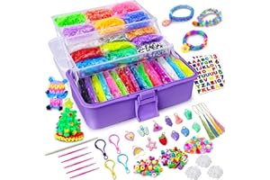 ROSHUKG 45 Colours Loom Bands Kit with 3 Layer Container, Rubber Bands Bracelet Making Kit for Boys Girls Weaving Gift(Purple)
