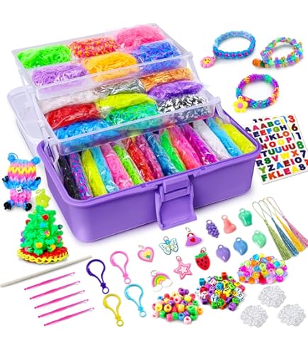 15000 Loom Bands Set XXL, 45 Kleuren Elastiekjes voor Armbanden, DIY Armbandjes Maken met Accessoires in 3-Laagse Koffer, Creatief Loom Bands Knutselset voor Kinderen Meisjes Jongens Cadeau