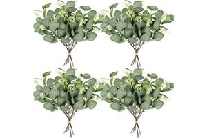 Homcomodar Plantes Artificielles Eucalyptus 24Pc Simulation Vert Feuilles D'eucalyptus Branches Argent Dollar D'eucalyptus en Vrac pour Mariage, Jardin, Maison, Bureau, Décoration