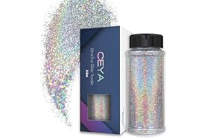 Ceya 3.5oz/ 100g Ultra Fine Glitter Powder Laser Silver Holographic Glitter 1/128” 0.008” 0.2mm for Slime Epoxy Resin Craft Tumbler Jewelry Nail Art Festival Makeup Scrapbook Painting Wedding Cards