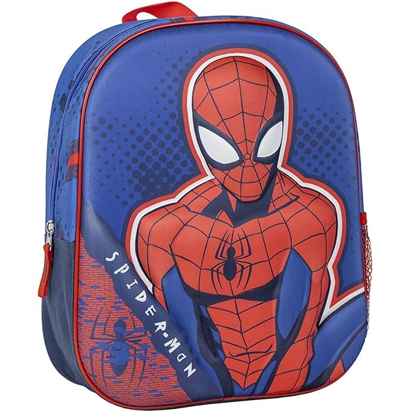 SPIDEY 3D - Mochila De Guardería 3D, Adaptable A Carro, Fácil Limpieza, Ideal Para Niños De Diferentes Edades, Cómoda Y Versátil, Calidad Y Resistencia, 22x10x27 Cm, Color Azul Marino/rojo