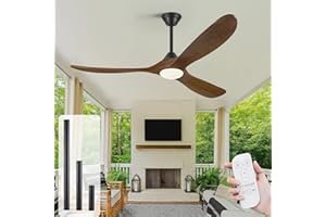 OUENGK Ventilatore Da Soffitto Da Esterno In Legno Da 132 Cm Con Luce, Ventilatore Da Soffitto Rustico Con Telecomando, Ventilatore Da Sofitto Con Motore Cc Reversibile Da Letto E Portico