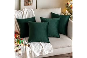 MIULEE Aksamitna poszewka na poduszkę, na Boże Narodzenie, 40 x 40 cm, ciemnozielona, zestaw 4 sztuk, na sofę, do salonu, sypialni, biura