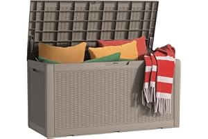 MAIUSCOLI 100 Gallon Outdoor Storage Box - Deck Box Waterproof Patio Furniture, Garden Tools, Cushions, Pool Accessories Outside Storage Resin Box,Light brown
