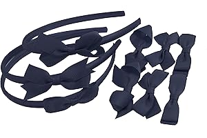 CAPRILITE Set Headbands 3 Pairs School Bows Girls Small Hair Grosgrain Ribbon Clips Hair Accessories Uniform (Navy)