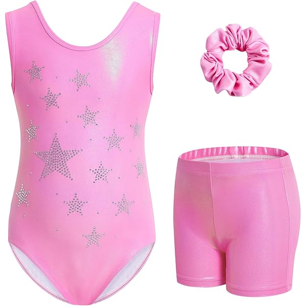 JiAmy Turnpakjes met korte broek voor meisjes, 3-delige turnpakjes voor kinderen, atletiekoutfit, mouwloze balletdanskleding voor kinderen van 3-12 jaar, 8-9 jaar