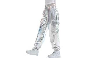 Rolanko Pantalon Cargo Métallique Brillant pour Filles, Taille Élastique Pantalon de Danse Hip-Hop pour Enfants Rétro Disco Streetwear