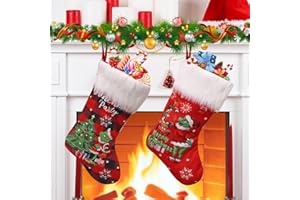 Lets Joy Skarpety bożonarodzeniowe, 2 sztuki, duże buty Mikołaja do napełniania, zawieszane skarpety bożonarodzeniowe, dekoracja bożonarodzeniowa na ścianę, schody, kominek