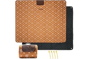 YOUUYS Coperta Picnic 200 x 200 cm, Coperta Picnic Impermeabile, Pieghevole Tappeto pic nic con Manici, Coperta da Picnic con 4 Picchetti Antivento per Viaggi, Campeggio, Parco, Giardino, Spiaggia