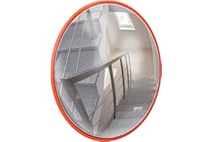 ECD Germany Espejo de Tráfico Ø 45 cm con Soporte Giratorio Rojo Irrompible Retrovisor de Seguridad Resistente a la Intemperie Reflejo de Vigilancia Panorámico Espejo Convexo Facilita Entrada y Salida